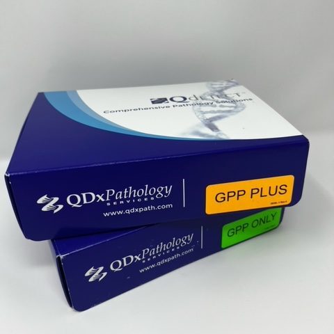 GPP and GPP Plus test kit boxes stacked on top of one another