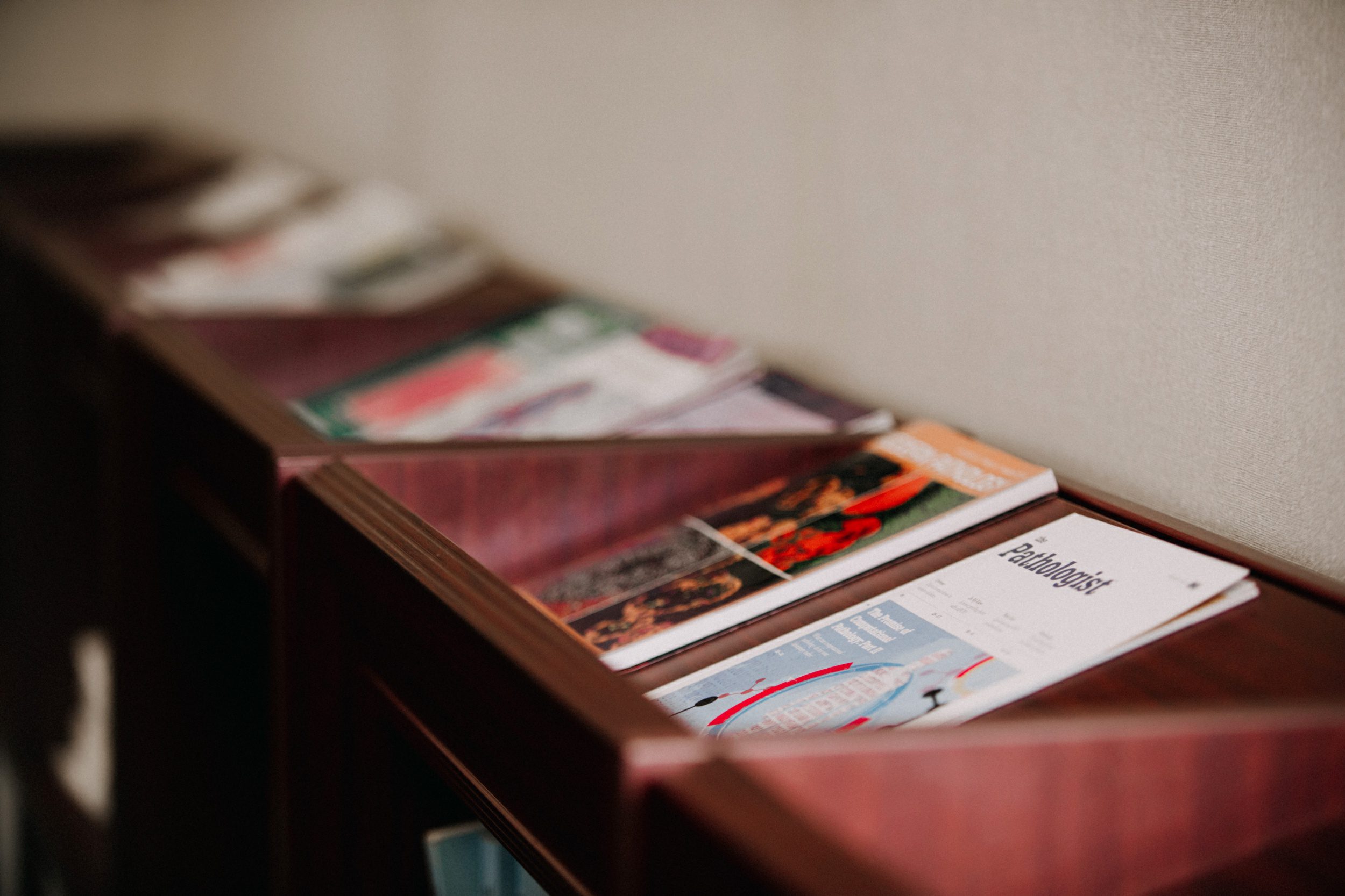 Medical pamphlets on a shelf